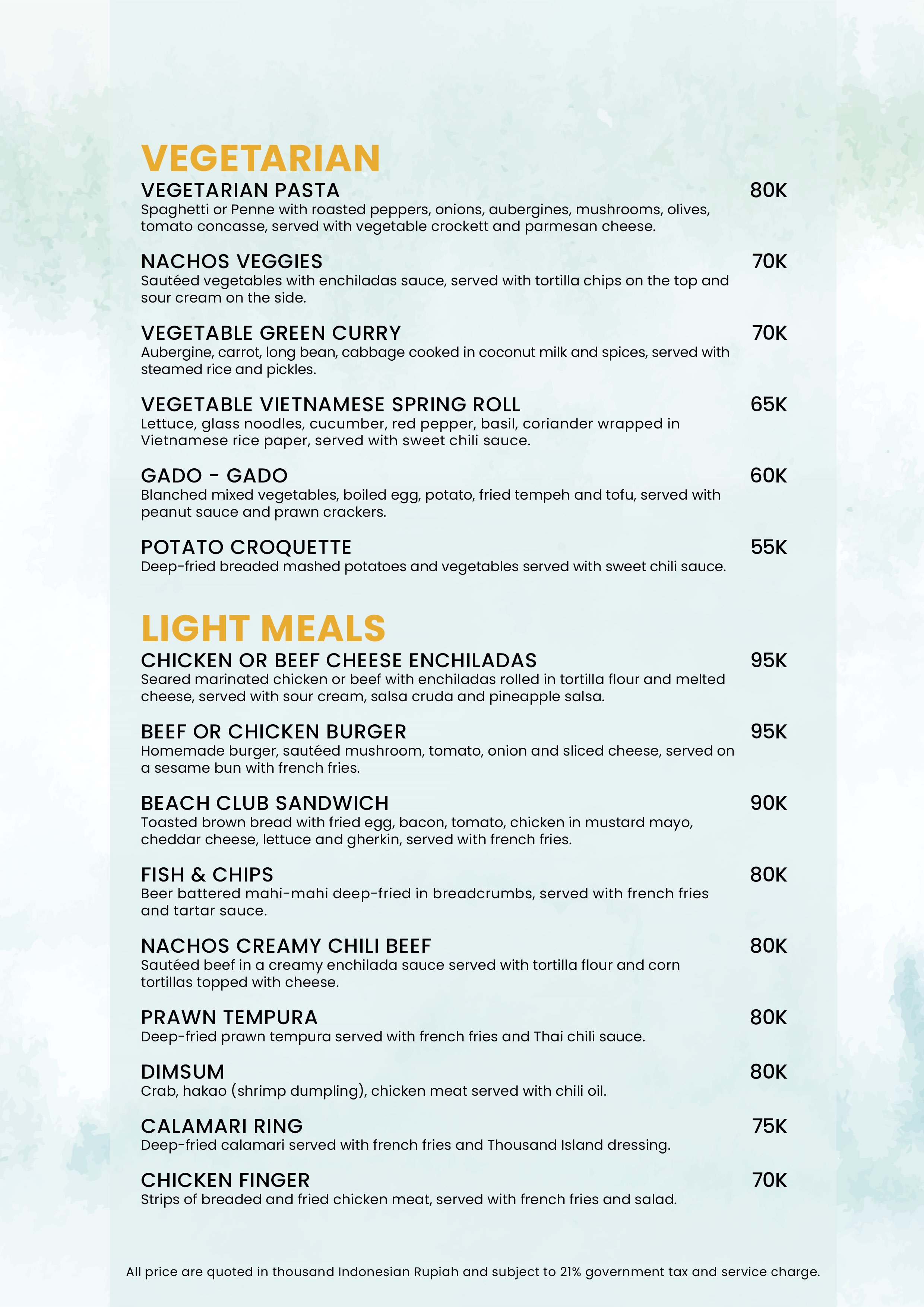 Light House Restaurant Menu page 5