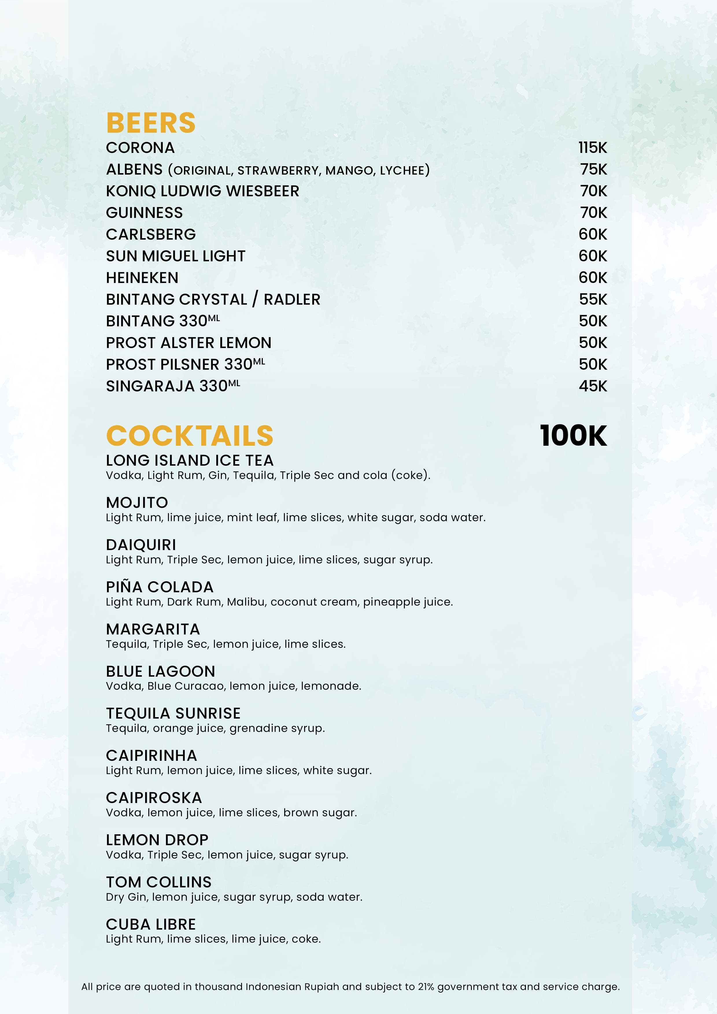 Bar Menu page 2