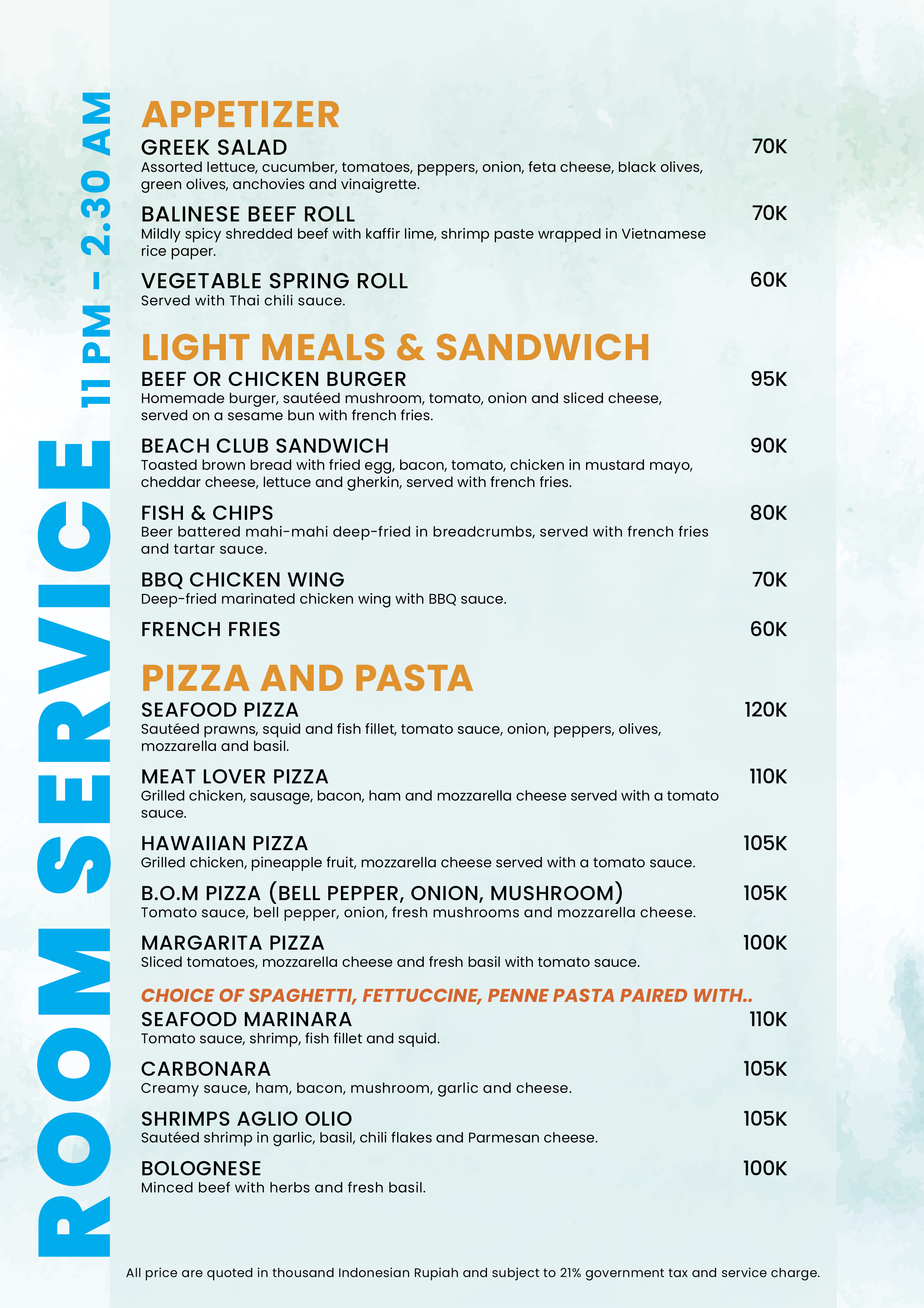 Room Service Menu page 2