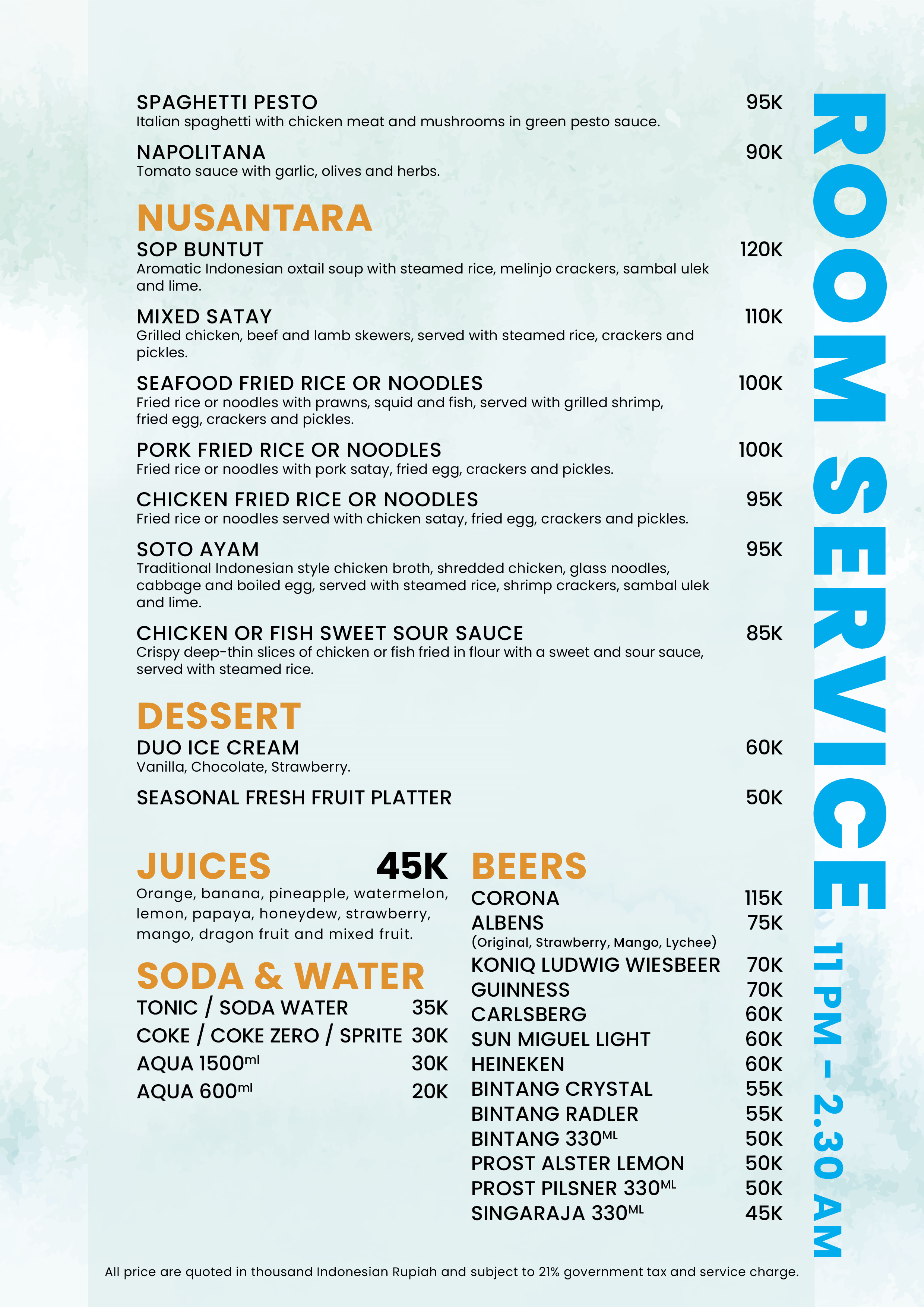 Room Service Menu page 3